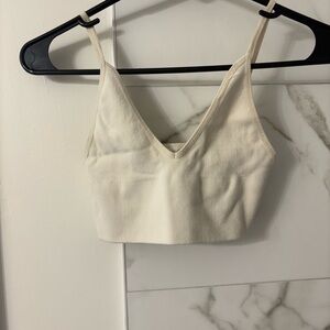 Cream Ribbed V-Neck Crop Tank Top